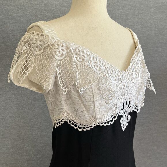 Jessica McClintock Vintage 80s Maxi Dress 12 Lace Black White Pencil Elegant USA - Picture 5 of 15